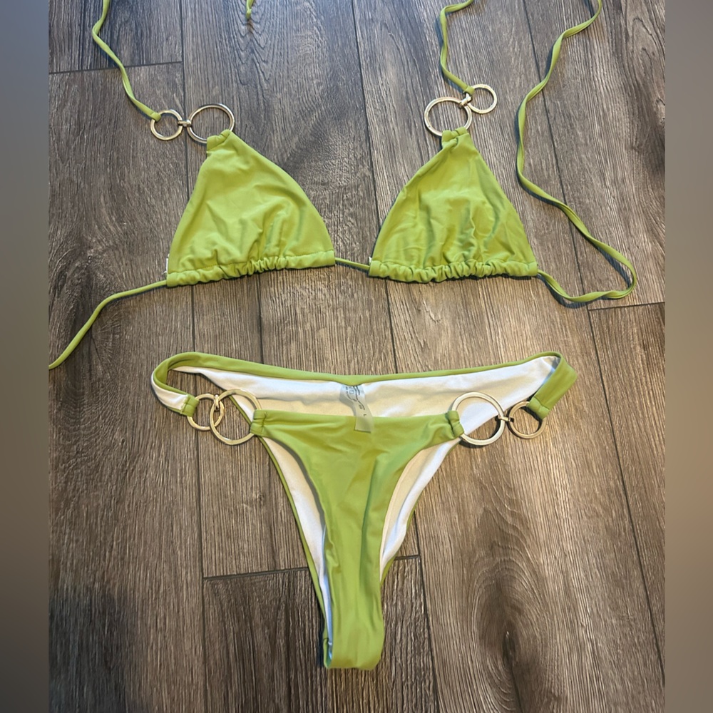 Green Bikini Set with Gold Accents